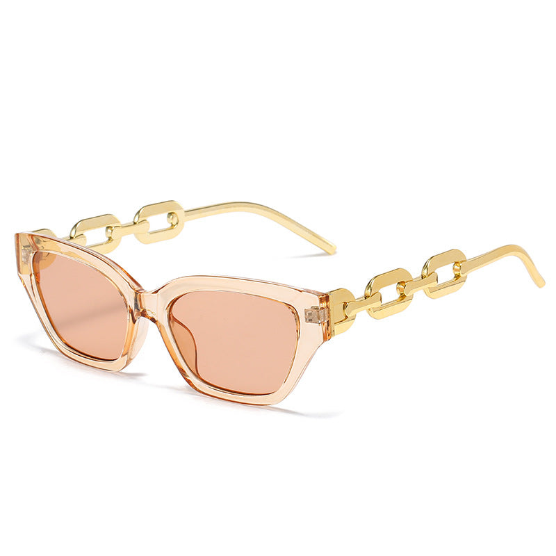 Wholesale Retro Cat-eye Fashion Polygonal Sunshade Small Frame Chain Sunglasses